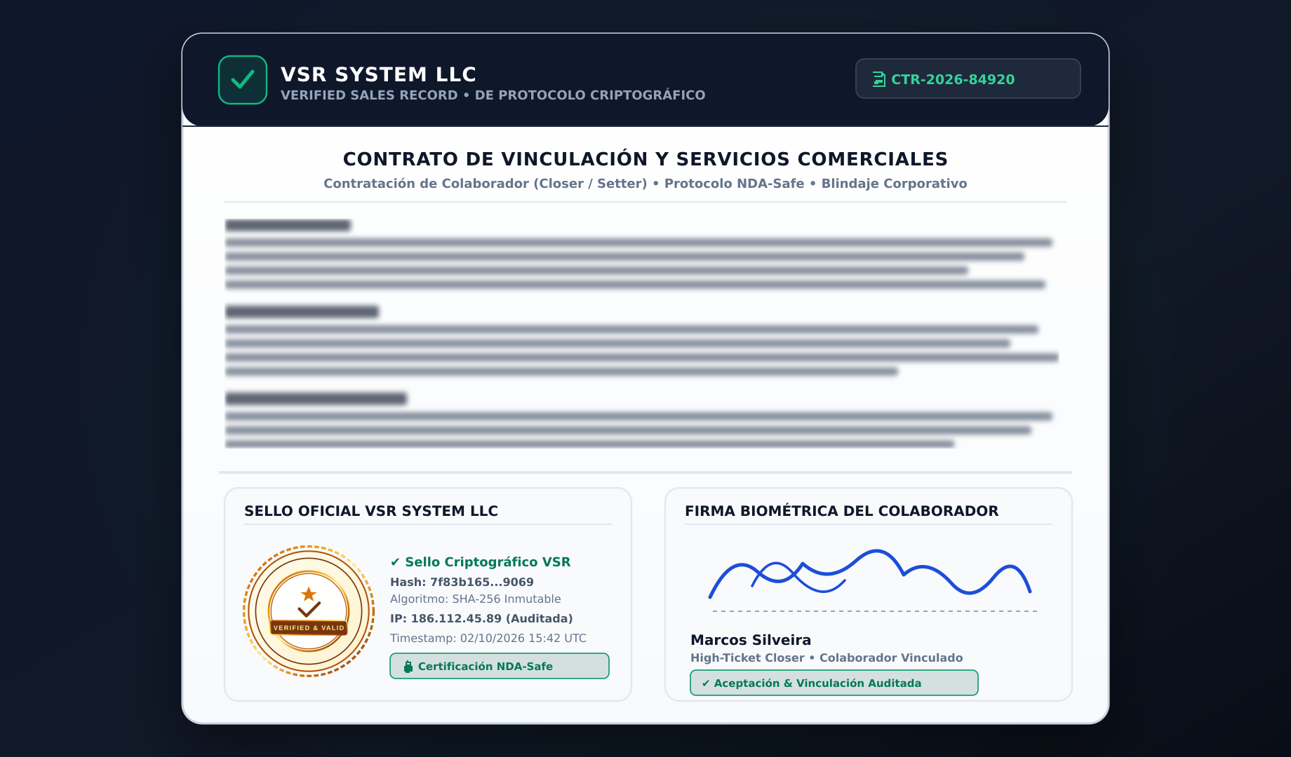 Contrato Digital con Firma Biométrica y Sello Oficial VSR System